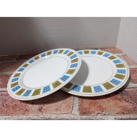 MIKASA Mediterrania ALAMO Salad Plates - Set Of 2 - MCM Green/Blue Vintage Dish - Picture 1 of 8